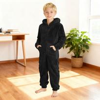 Children's Fashion Color Hooded Home Sleepwear Bodysuit 140 juoda