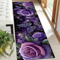 1Pcs Purple Roses Butterflies Non-Slip Washable Area Rug Runner for Entryway, Living Room, Bedroom & Patio 60X90cm black
