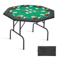 VEVOR sulankstomas pokerio stalas, 8 žaidėjams, 1220 mm sulankstomas kazino laisvalaikio stalas su paminkštintais kraštais ir puodelių laikikliais 126 x 126 x 75 cm žalia