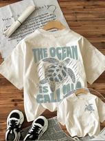 Short Sleeve Crew Neck T-Shirt   The Ocean is Calling  Graphic Print with Sea Turtle Design Clothes Women Retro T-Shirts L balta