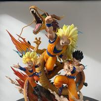 28cm Dragon Ball Anime Figures Goku Gohan Super Saiyan Super 3 Shenron Father And Son Three People Model Statue Toy Birthday Gif 28 centimeters white