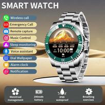 1.27 HD Screen Steel Smart Watch Men 2026 New IP68 Waterproof Bluetooth Call Sports Voice Assistant Health Monitor Men Business  Smartwatch žalia