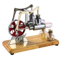 Stirlingo variklio komplektas Karšto oro variklio modelis Fizinis dviejų variklių generatoriaus modelis su LED šviesa sidabras