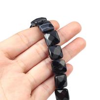 Natūralaus akmens karoliukai Agatas/malachitas kvadratiniai briaunoti karoliukai papuošalams gaminti „pasidaryk pats“ karoliai, apyrankės, auskarai, aksesuarai Black Agate/11x11x6mm