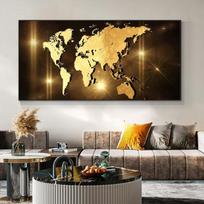 Abstraktus Auksinio pasaulio žemėlapis Drobės tapyba Šiaurės šalių plakatai ir spaudiniai Sienų paveikslai Morden Living Room Namų dekoras Be rėmelio 60cm×170cm NoFrame white