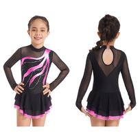 Vaikų mergaičių dailiojo čiuožimo suknelė Blizgi ilgomis rankovėmis baleto Tutu gimnastikos šokių triko suknelė šokių drabužiai 13-14 Years karšta rožinė spalva