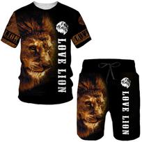 Šaunūs Liūto Karaliaus 3D spausdinti vyriški marškinėliai/Kostiumas Mados trumpomis rankovėmis T-shirt&Šortai Vasaros dviejų dalių komplektas Hip Hop Poros Sportinė apranga 3XL brown