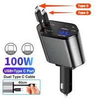 100 W automobilinis įkroviklis USB Type C Super Fast Charge Flash įkrovimas Ištraukiamas kabelinis telefono automobilinis įkroviklis skirtas iPhone Huawei Samsung su įtampos ekranu