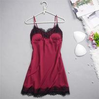 Seksualus apatinio trikotažo komplektas Lace Satin Pižama Seksualus apatinio trikotažo pižamų rinkinys Erotiškas Karštas Babydoll Nightdress Egzotiški kostiumai XXL vyno raudonos spalvos