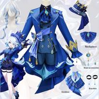 Fontaine Furina Focalors Cosplay kostiumas juodas baltas vienodas perukas kepurė Komiksai kostiumai moterims Helovino apranga L-(Suit+Wig+Hat) blue