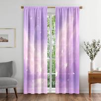 Natural Colorful Dreamy Moon Sky Cloud Window Curtains in Kids Bedroom Living Room Hall Treatments Kitchen Decor Drapes Blinds W50 X H130(CM)X2&Hook gray