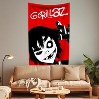 Muzikos grupės „Gorillaz“ gobelenas, pop roko gobelenas, namų dekoravimas, didelis audinio sienos užvalkalas, miegamasis, bendrabučio fonas, sofos antklodė 29x37in black