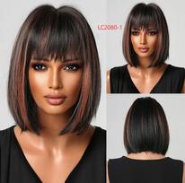 Baltos blondinės pilkos spalvos sintetiniai perukai su kirpčiukais Trumpi tiesūs Bob plaukų perukas moterims Cosplay Daily Natural Hair Atsparus karščiui LC2080-1 brown
