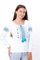 Elegantiška ukrainietiška išsiuvinėta palaidinė moterims – Gausus siuvinėjimas ant glotnaus interloko, Bet kuriam sezonui, 8607-038-22 HC 3XL mėlyna