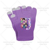 KPop Demon Hunters Girl Gloves 26Letter A-Z Print Finger Gloves kawaii fashion Winter Gloves Kid Outdoor Cycling Accessori Gift pink