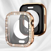 Blizgus stiklas+dėklas Apple Watch dėklui 49mm 46 42 45 41 40 44mm Deimantinis buferis+Ekrano apsauga Iwatch serijoms 11 10 9 8 7 6 5 SE Series 11 42mm rožinio aukso spalvos