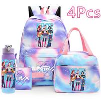 4 vnt./rinkinys Anime K-Pop spausdintas kuprinė, rankinė, pieštukinė su 750 ml vandens buteliuku paaugliui berniukui, mergaitei mokyklos krepšys, didelės talpos krepšys knygoms Mochila