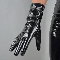 Ypač ilgos 70CM lakuotos odos pirštinės moterims, ryškiai juodos, dirbtinės odos PU, šiltos, pasirodymams, fotografijai, Cosplay, nemokamas pristatymas M black