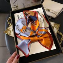 Prancūziškas taškuotas šilkinis skara galvos juosta kaklaskaris Foulard Moteriškos plaukų skaros kaklo kaklaraištis Moteriškos plonos skaros minkštas atlasas 145X12cm orange