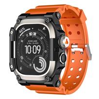 Tvirtas integruotas dirželis su dėklu Apple Watch Ultra 3/2/1 49mm Sportinis silikoninis dirželis su metaliniu buferio dangteliu iWatch Ultra Ultra 1/2/3 49mm pilka/oranžinė