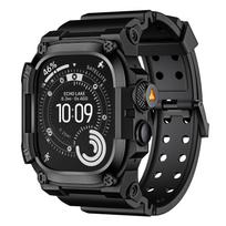 Tvirtas integruotas dirželis su dėklu Apple Watch Ultra 3/2/1 49mm Sportinis silikoninis dirželis su metaliniu buferio dangteliu iWatch Ultra Ultra 1/2/3 49mm juoda