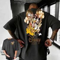 202526 Vasariniai Disney Mikės Pūkuotuko ir Donaldo Anties Animacinių Filmukų Rašto 100% Medvilniniai Spausdinti Marškinėliai Madingi Atsitiktiniai Vyriški Drabužiai M black