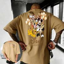 202526 Vasariniai Disney Mikės Pūkuotuko ir Donaldo Anties Animacinių Filmukų Rašto 100% Medvilniniai Spausdinti Marškinėliai Madingi Atsitiktiniai Vyriški Drabužiai 4XL beige