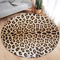Rudas leopardo rašto apvalus kilimas Madingas gyvūno kailio raštas Moteriai Mergaitei Svetainei Miegamajam Flanelinis grindų kilimėlis Namų dekoratyvinis Diameter 120cm