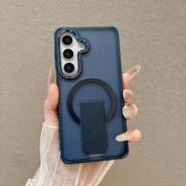 Prabangus dirželis Magnetinis sulankstomas stovas dėklas Samsung Galaxy S26 S25 S24 S23 Plus S24 S25 FE sulankstomas stovas laikiklis Matinis dangtelis For Galaxy S24 Plus mėlyna