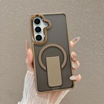 Prabangus dirželis Magnetinis sulankstomas stovas dėklas Samsung Galaxy S26 S25 S24 S23 Plus S24 S25 FE sulankstomas stovas laikiklis Matinis dangtelis For Galaxy S26 Plus gray