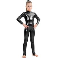 Unisex metalinis kombinezonas vaikams, Helovino kostiumas, ilgomis rankovėmis, pilno ilgio stovimos apykaklės body vaidmenų žaidimams ir šokių pasirodymams 120 black