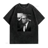 MALCOLM X marškinėliai Tėvo diena nauja spalva vintažiniai Išskalbti madingi Patogūs universalūs Kasdieniniai gatvės apranga dizainerio drabužiai M black