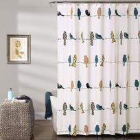 Lush Decor Rowley Paukščių Dušo Užuolaida - Spalvingas Paukščių ir Gėlių Raštas, Žaismingas Dizainas, Sodybos ir Pakrantės Vonios Dekoras W90XH180cm white