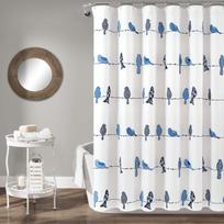 Lush Decor Rowley Paukščių Dušo Užuolaida - Spalvingas Paukščių ir Gėlių Raštas, Žaismingas Dizainas, Sodybos ir Pakrantės Vonios Dekoras W90XH180cm white
