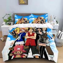 „One Piece Luffy“ antklodės užvalkalo pagalvės užvalkalas namams, anime berniuko patalynės komplektas 2/3 vnt. miegamojo dekoracija, dovana berniukui 70x133cm blue