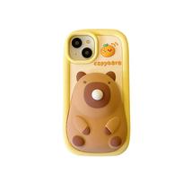 Atpalaiduojantis, 3D mielas animacinis burbuliukus pučiantis kapibara, minkštas silikoninis telefono dėklas, galinis dangtelis, skirtas iPhone 11 12 13 14 15 16 17 Pro Max Phone Model Fit For iPhone 12 Pro Max/13 Pro Max beige