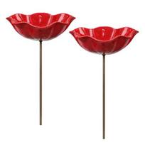Lauko sodo laistymo stotelė Paukščių drugelių vonelės puodeliai su kuolu Rankų darbo metaliniai 2pcs raudona