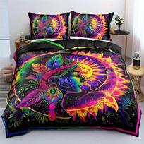 Boho „Sun And Moon“ antklodės užvalkalų komplektas, juodai baltas, gėlių rašto patalynės komplektas, bohemiškas, egzotiškas antklodžių užvalkalas, karalienės dydžio miegamojo dekoras visiems sezonams 135x200cm pink