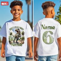 Personalizuotas Dinozauro Gimtadienio Berniuko Marškinėlis Individualus Vardas T-Rex Vaikams Berniukams Trumpomis Rankovėmis Šventinis Apranga Berniukas Vaikų Drabužiai 140 white