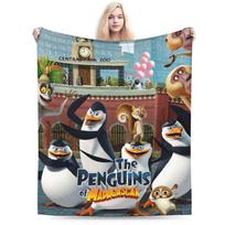 Madagaskaro pingvinai Prekės Pledai Minkštas Fleece Mesti pledas Patogios lovatiesės 75cmx90cm gray