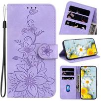 Magnetinis odinis telefono dėklas Google Pixel 10A 5 6A 8 9A 7 7A Pro Pixel 9 10 Pro XL Reljefinės lelijos Atverčiamas dėklas Piniginės dėklas Pixel 10 Pro violetinė