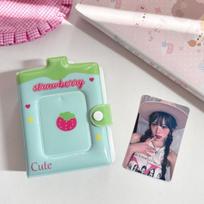 Strawberry Milk Bottle Card Holder: 3-Inch Polaroid Photo Storage for Star Fans gray