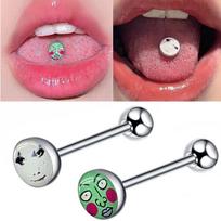 14G Abstract Stainless Steel Tongue & Cartilage Barbell Piercing Jewelry 45mm žalia