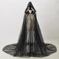 Sceninis kostiumas Blizgantis karštu būdu štampuotas blizgučiais Su gobtuvu apsiaustas Helovino apsiaustas Ilgas Cosplay kostiumas Šalis * shoulder to hem 150cm ( 6m hem ) juoda