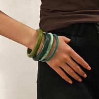 Bohemietiškas Mėlynas Skaidrus Akrilo Dervos Apyrankių Rinkinys Moterims Paplūdimio Atostogoms Stackable Lengvas 4vnt/Rinkinys Papuošalai žalia