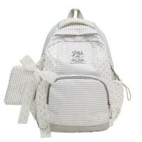 Kuprinė Nauja Japoniška ir Korėjietiška Dryžuota Taškuota Laisvalaikio Kuprinė Moteriška Didelės Talpos Studentų Mokyklinė Kuprinė Lengva Universali Kuprinė single pack (no charm) balta