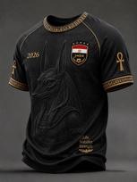 2026 M. Egipto vyrų nacionalinės komandos raglaninis futbolo marškinėlis su pilnu senovės Egipto reljefiniu žakardu, greitai džiūstantis, kvėpuojantis, gerbėjo sportinis marškinėlis 6XL