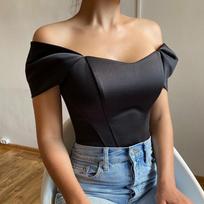 Moterims Satino Off Shoulder Korseto Viršus Vasarinis Elegantiškas Žuvies Kaulų Bustier Crop Party Bluzonas S juoda