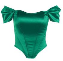 Moterims Satino Off Shoulder Korseto Viršus Vasarinis Elegantiškas Žuvies Kaulų Bustier Crop Party Bluzonas L žalia