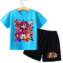 The Amazing Digital Circus Children T Shirt Set Anime Cartoon Printed Short Two Piece Girls Summer Casual 140 blue